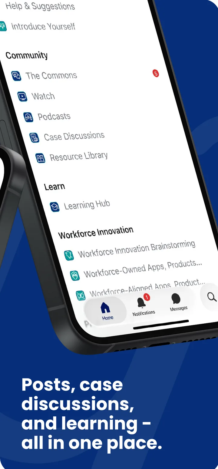 The Weceu spaces list, including The Commons, Podcasts, Case Discussions and the Resource Library.